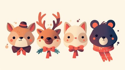 Vector design concept featuring animal character illustrations with four model heads suitable for greeting cards accessories keychains fabric printing and trendy wallpaper decor