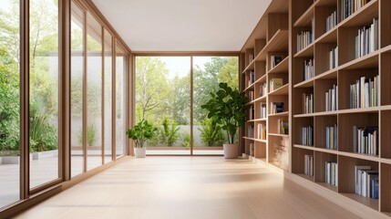 Fototapeta premium Modern Library with Large Windows