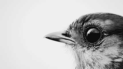 A cute Bird with curious eyes looking and peeking from the side of a white background. Minimalist modern style photographed banner background with free space. Generative AI