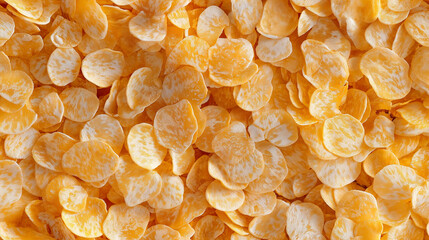 a seamless pattern of a close-up, top-down view of cereal flakes, filling the entire frame with a focus on the intricate details of the elements