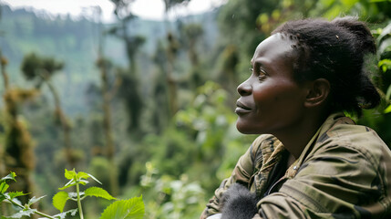 Naklejka premium Woman Rwandan Gorilla Trek