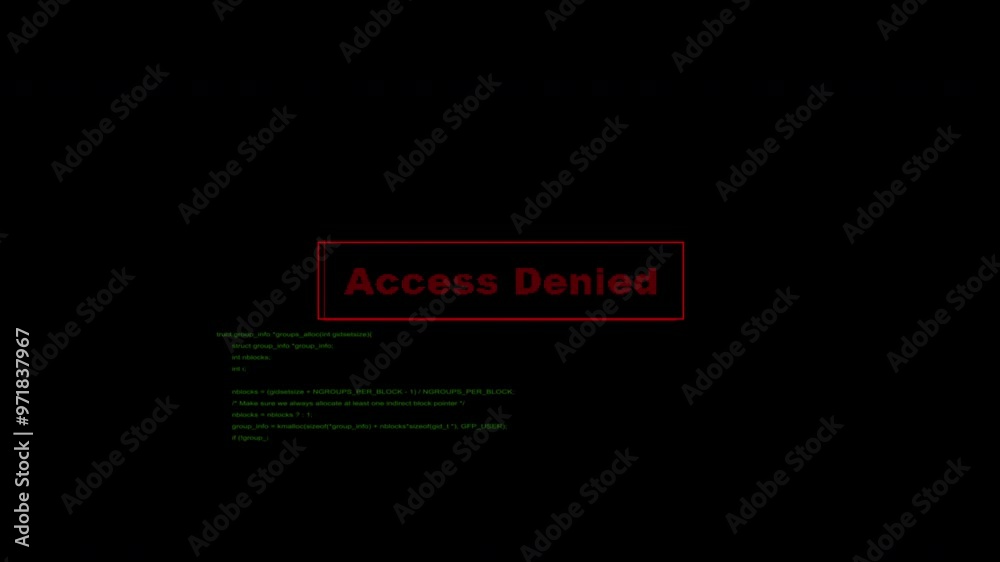 Poster Coding, programming and hacker denied with cyber security, cyberspace and black background. Big data, cloud computing and AI software for internet, live web and future technology abstract algorithm