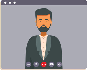 Businessman having video call on computer wearing suit and talking on video conference software using webcam