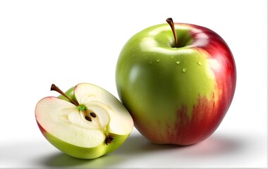Apples on a white background. Watercolor art. Wallpaper, background, postcard, poster. Health and wellness concept.	