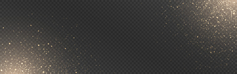 Gold glitter. Christmas particles effect. Magic dust with light for banner, brochure or website. Holiday firework with bright sparks. Gold glowing stardust. Vector illustration. © Vegorus