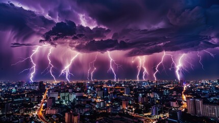 Lightning Storm Over Cityscape
