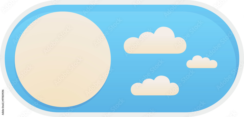Poster round button changing from day to night, symbolizing an interface for switching between light and da