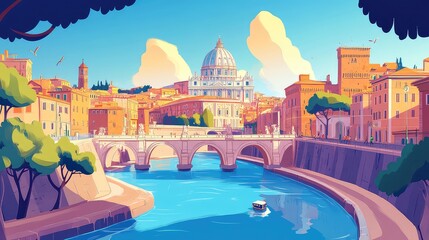  Illustrations of Buildings and Areas for Famous Tours in Italy, Generative AI