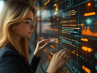 Female Professional Viewing AI Interface on Air Display and Handheld Device