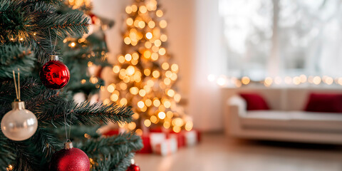 Interior of a house or apartment with Christmas decorations