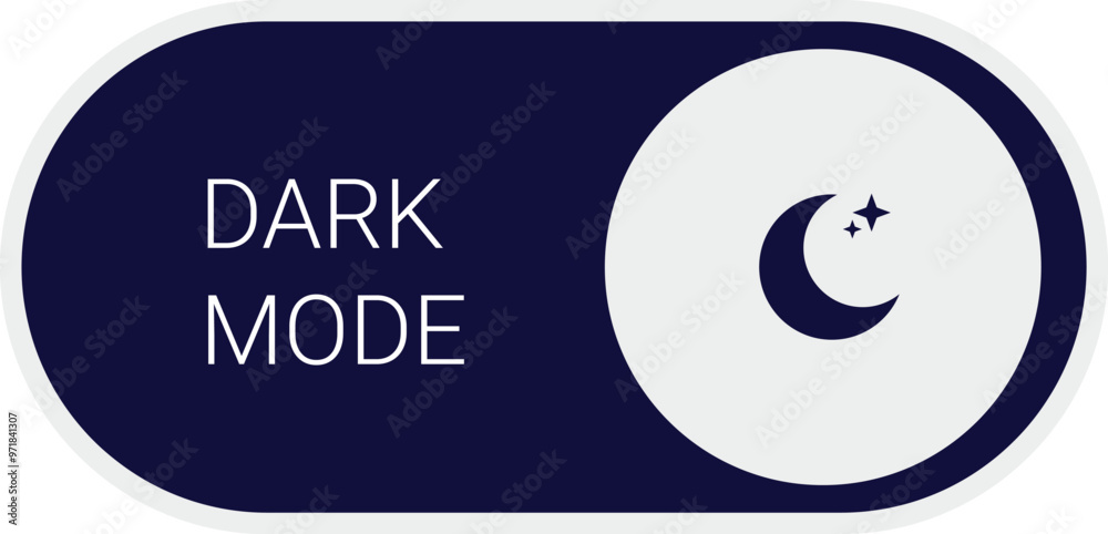 Poster dark mode rounded rectangle button with crescent moon and stars icon, allowing user to switch to a d