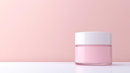 A highquality cosmetic jar placed on a clean, white surface with a subtle gradient background, copy space on the left