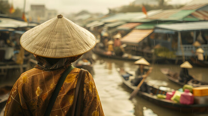 Fototapeta premium Woman Vietnamese Floating Market