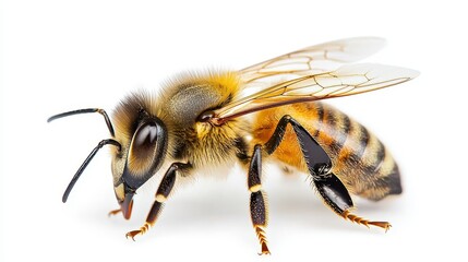 Close up Macro Photography of a Honey Bee Isolated on White