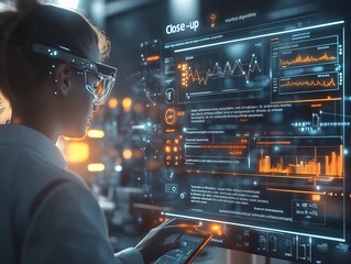 Man Staring at an AI Screen in a High-Tech Environment