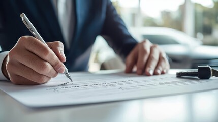 Naklejka premium Businessman signing a contract with a pen