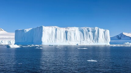 Majestic Iceberg in the Antarctic Ocean with Blue Sky
