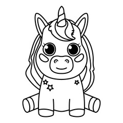 Coloring Page Outline of Cute Unicorn