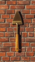 A business card showcases a trowel graphic against an elegant brick-patterned backdrop, representing craftsmanship and quality
