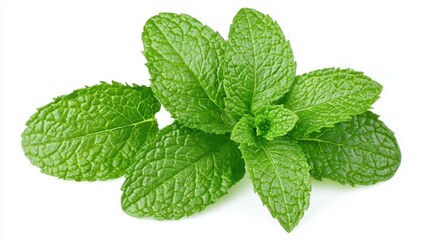 Fresh Green Mint Leaves Isolated on White Background