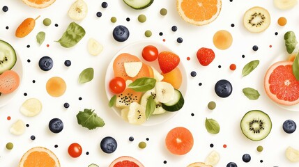 Fresh Fruit and Vegetable Salad with White Background