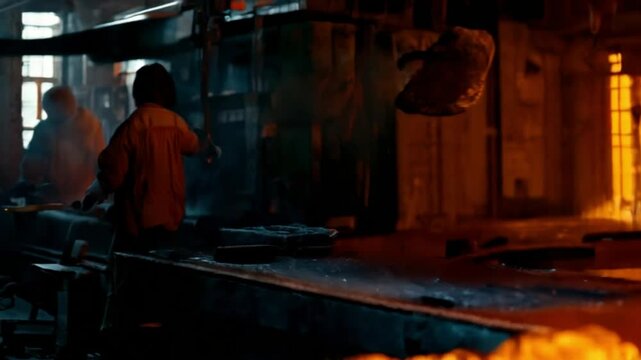 Motion of Molten metal pouring into a mold, creating flowing, dynamic curves