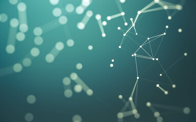 Abstract background. Molecules technology with polygonal shapes, connecting dots and lines. Connection structure. Big data visualization.