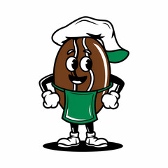 Obraz premium A coffee bean character with arms and legs, cartoon illustration