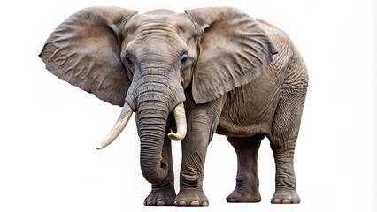 Obraz premium A majestic African elephant stands out with its gray skin, massive ears flapping gently in the breeze, and