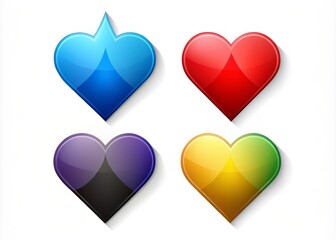 A colorful arrangement of suits, featuring four identical-sized heart, diamond, spade, and club icons, set against a