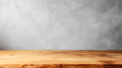 Rustic Wooden Tabletop with Grey Concrete Wall Background for Product Display