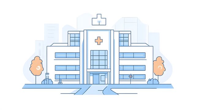 hospital building blue line art clip art preview