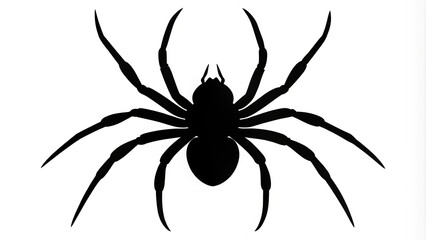A spider's dark outline sprawls across a pure white canvas, its eight legs splayed out in a deliberate