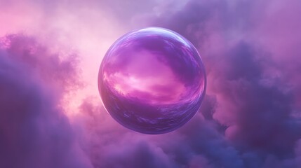 Obraz premium A purple orb in a sky with pink and blue clouds.