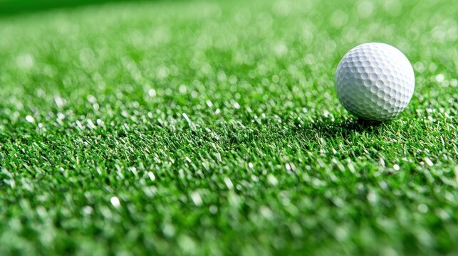 Golf ball on green grass close up