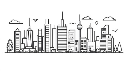 Fototapeta premium Black and White Line Art Illustration of a City Skyline