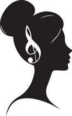 Side profile of a woman's head with a musical note, minimalist style, vector