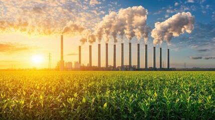 Industrial Pollution and Agriculture at Sunset