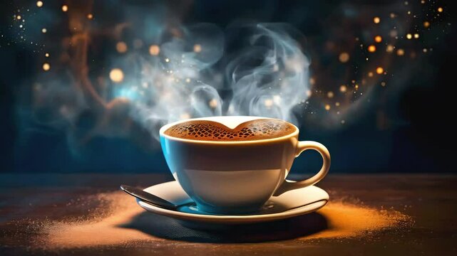 Video of a cup of aromatic coffee with animation