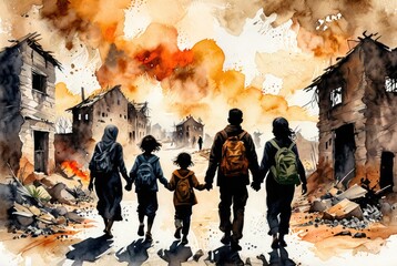 Fototapeta premium Refugee is a person who has fled his or her own country and cannot return due to fear of persecution, asylum seeker, internally displaced person, stateless person, Generative AI