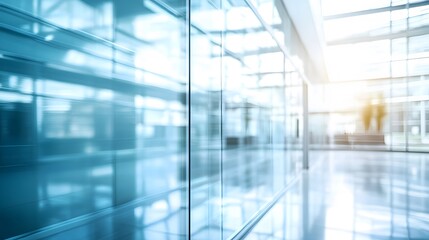 Blurred Abstract View of Modern Office Interior with Glass Walls