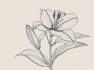 Continuous line art drawing of a lily flower in minimalistic style Floral and plant design illustrated with a single unbroken line
