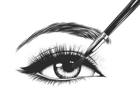 eye makeup brush black and white clip art preview