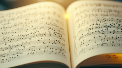 Fototapeta premium Open Sheet Music with Musical Notes Close Up