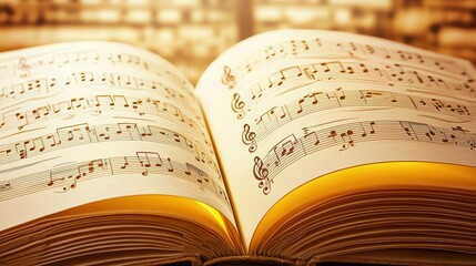 Naklejka premium Open Book of Musical Notes on Aged Paper