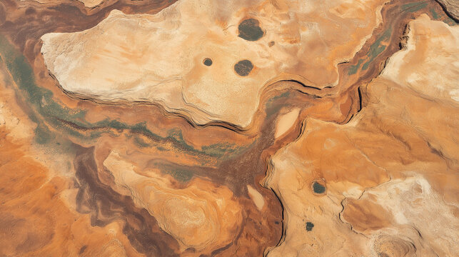 Aerial view of a remote desert landscape showing stunning colors and textures