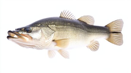 Fototapeta premium Fresh Largemouth Bass Fish Isolated on White Background