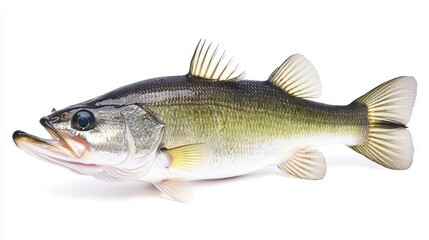 Fototapeta premium Fresh Largemouth Bass Fish Isolated on White Background
