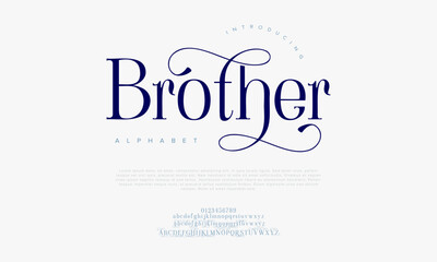 Brother typography beauty fashion elegant minimalist serif italic fonts decorative wedding vintage retro logos. Minimal luxury font alphabet logo. Vector illustration