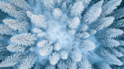 Aerial view of snow covered forest in winter